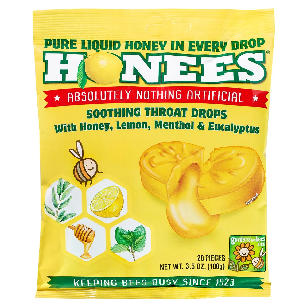 Honees Honey Lemon Menthol Drops — 20 drops · 3.5 oz (99 g) · single bag