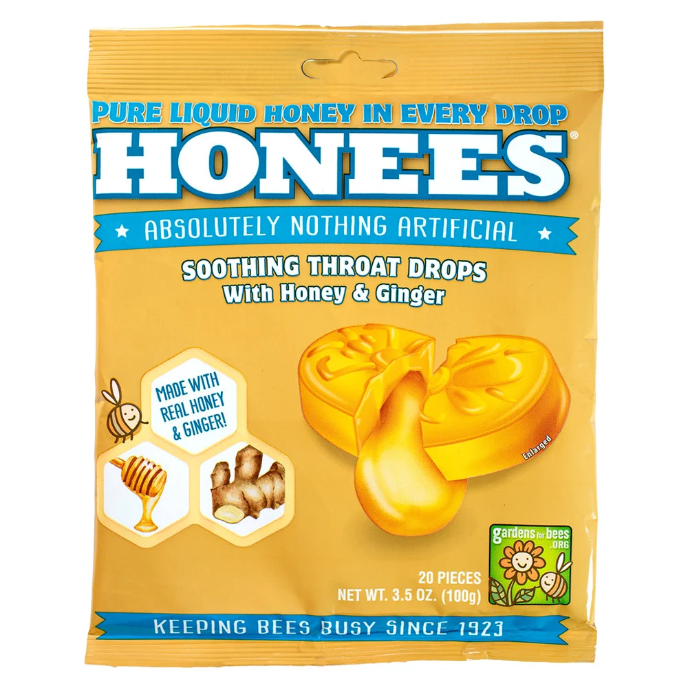 Honees Honey Ginger Drops — 20 drops · 3.5 oz (99 g) · single bag